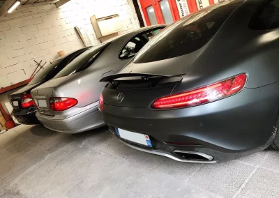 Mercedes CLK200 et AMG GT dans le garage Autorosati